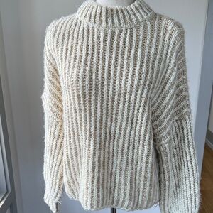 POL Cream Ribbed Turtleneck Sweater